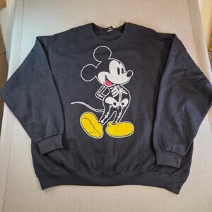 Disney Mickey Mouse Skeleton Sweatshirt XXL Spooky Graphic Crewneck Black